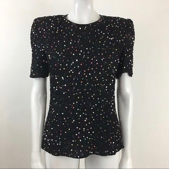 Vtg LAURENCE KAZAR Beaded & Sequined Silk Top - Picture 1 of 4